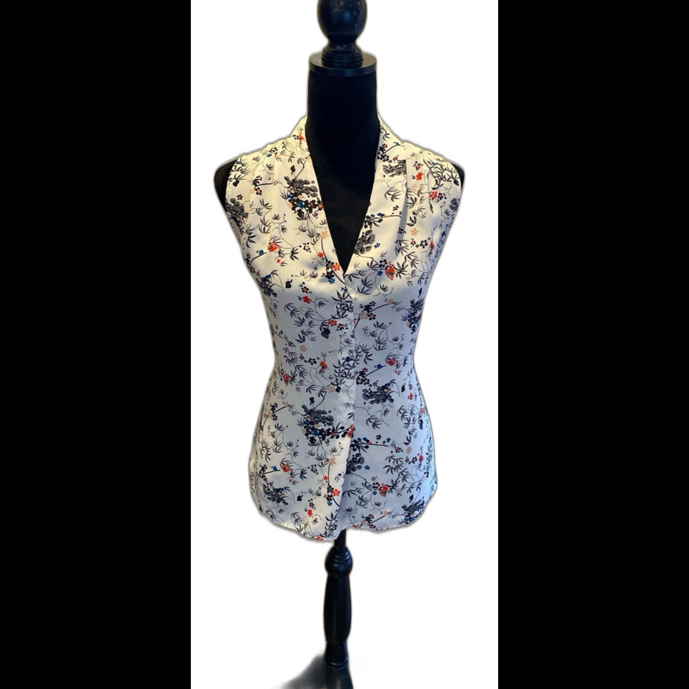 Women’s‎ Floral Lightweight Sleeveless Blouse Size Large Hi Low Hem V Neck Top